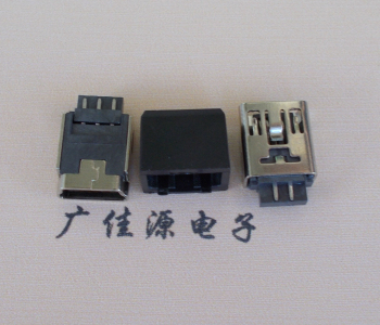 桥西MINI USB 5Pin接口 带护套焊线母座 B型180度铜壳