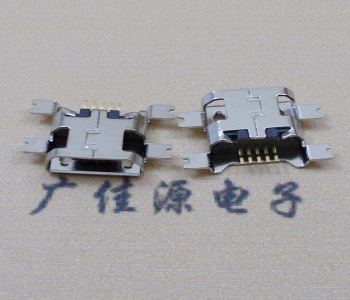 宁津镀镍Micro USB 插座四脚贴 直边沉板1.6MM尺寸结构