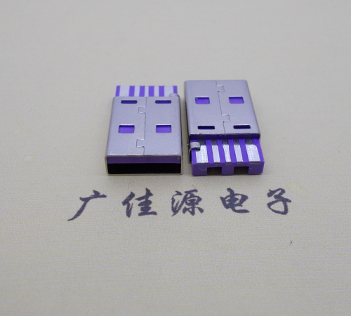 宁津短路usbA公5p焊线式大电流 紫色胶芯快充插头